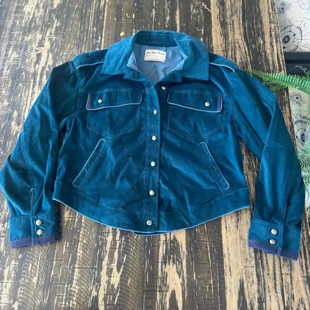 We The Free by FREE PEOPLE - Oversized Teal Corduroy Snap Jacket – Size SMALL